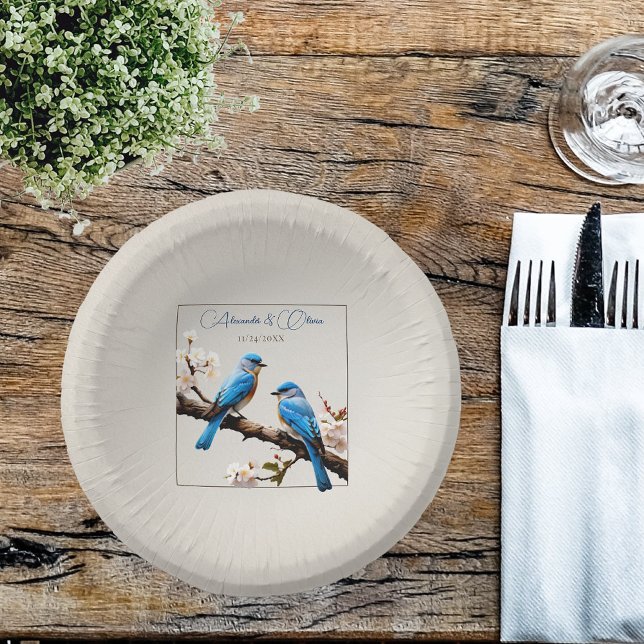 Spring Bluebirds Wedding Paper Plate (Spring Bluebirds Wedding Paper Bowls)