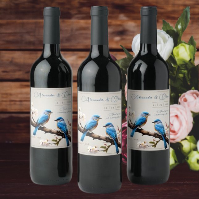 Spring Bluebirds Wedding Wine Label (Spring Bluebirds Wedding Wine Label)