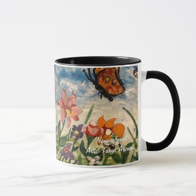 Spring Blues and Orange Children's Artwork Mug (Right)