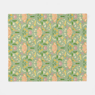 Spring Blush and Green Moths and Butterflies Fleece Blanket