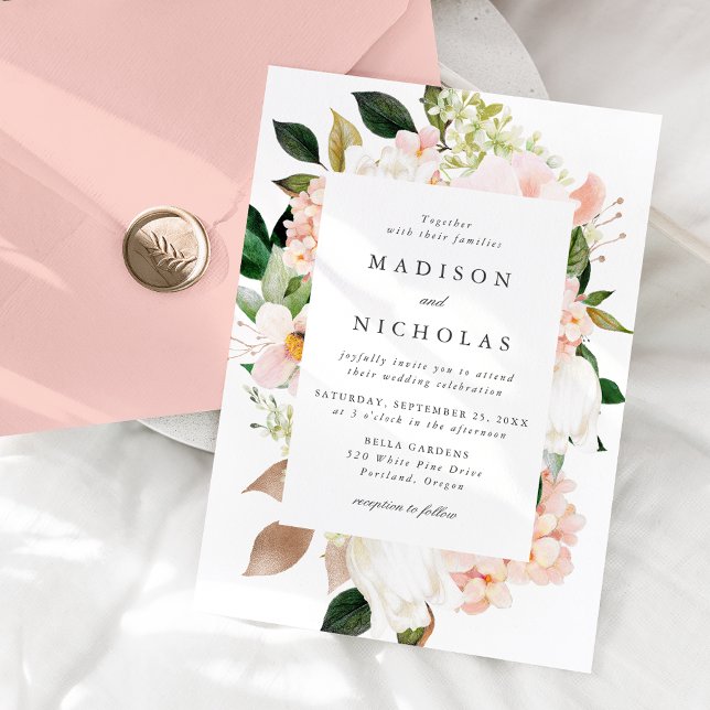 Spring Blush Floral Frame Wedding Invitation (Creator Uploaded)