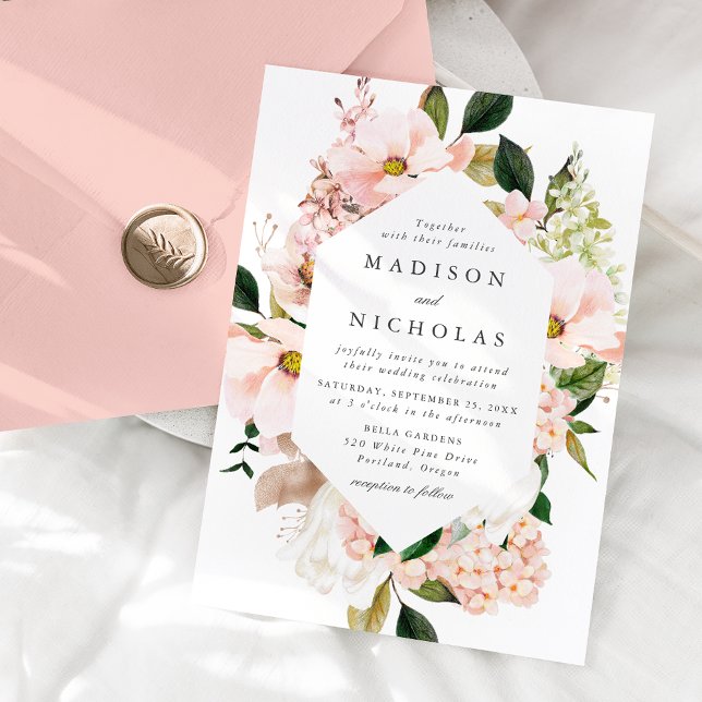 Spring Blush Floral Frame Wedding Invitation (Creator Uploaded)