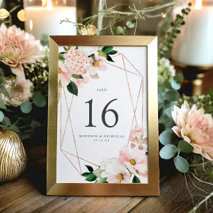 Spring Blush Floral Geometric Frame Wedding Table Number