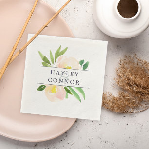 Spring Blush   Floral Personalised Wedding Napkin