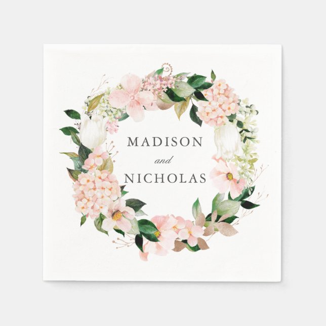 Spring Blush Floral Personalised Wedding Napkin (Front)