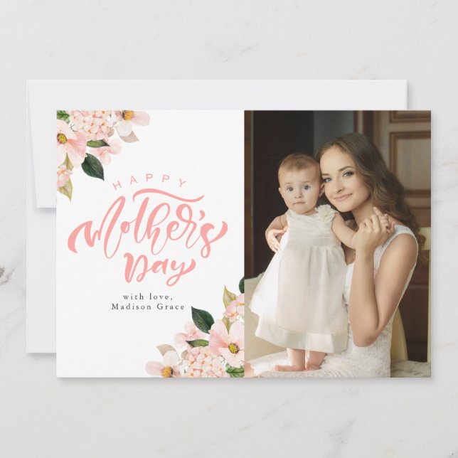 Spring Blush Floral Photo Mother's Day Card (Front)