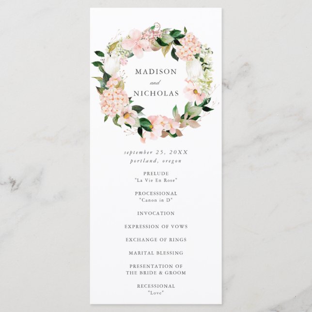 Spring Blush Floral Wedding Ceremony Programme (Front)