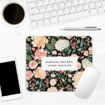 Spring Blush Peach Watercolor Floral Black Mouse Pad<br><div class="desc">Fresh watercolor blooms with roses,  peonies and hydrangeas in peach,  blush pink and sage green with editable background colour. Optional name in centre label.</div>