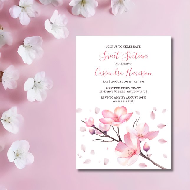 Spring Blush Pink Cherry Blossom Sakura Birthday Invitation (Creator Uploaded)