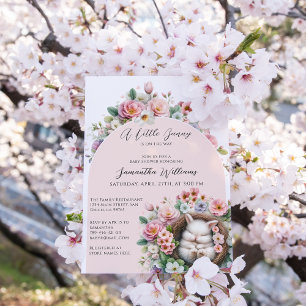 Spring Blush Pink floral bunny Baby Girl Shower Invitation