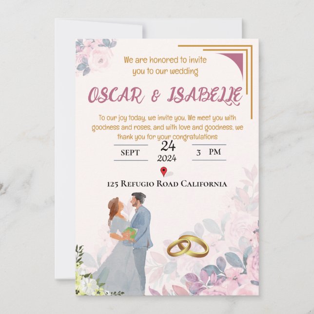 Spring Blush pink Floral  Frame Wedding Invitation (Front)