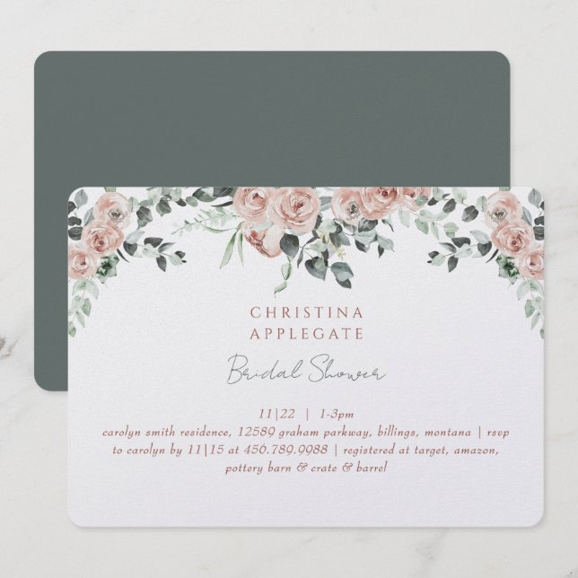 Spring Blush Roses Rounded Elegant Bridal Shower  Invitation (Front/Back)