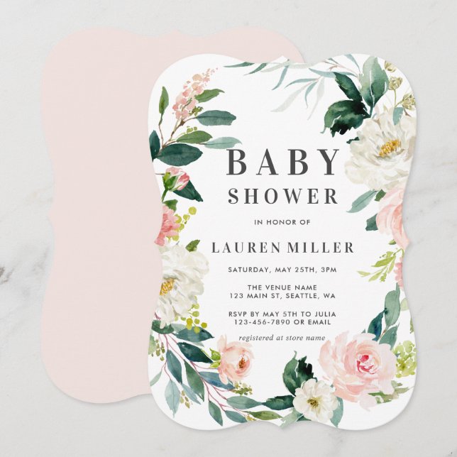 Spring Blush Wreath Baby Shower Invitation (Front/Back)