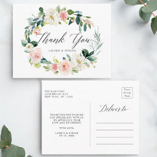 Spring Blush Wreath Wedding Thank You Postcard