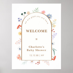 Spring Boho Arch Wildflower Baby Shower Welcome  Poster