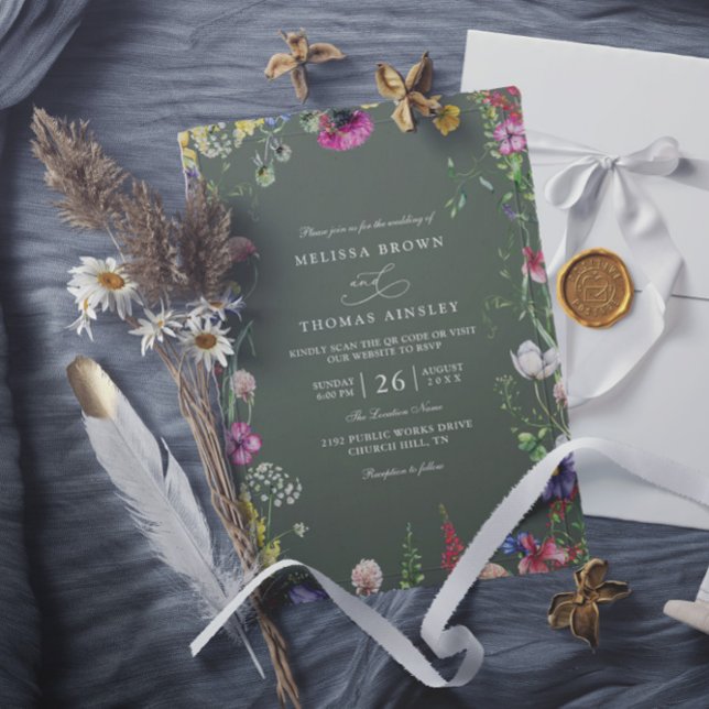 Spring Boho Chic Colorful Wildflower QR Wedding Invitation (Creator Uploaded)