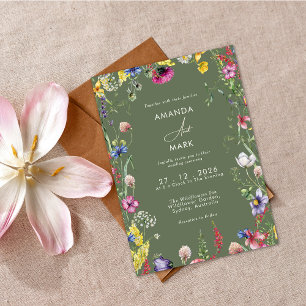 Spring Boho Chic Colorful Wildflower Wedding  Invitation
