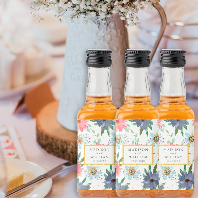 Spring Boho Chic Greenery Wildflower Wedding Favou Liquor Bottle Label (Creator Uploaded)