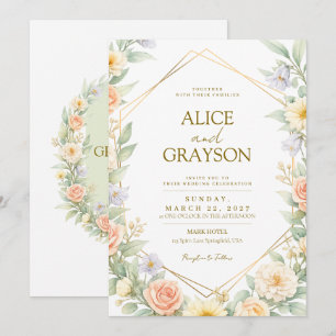 Spring Boho Colorfull Floral Watercolor Wedding Invitation