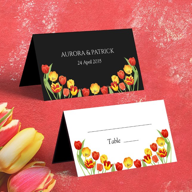 Spring Boho Floral Colourful Tulips Folded Wedding Place Card (Spring Boho Floral Colorful Tulips Folded Wedding Place Card)