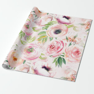 Spring Boho Hand drawn florals for Nursery pink Wrapping Paper