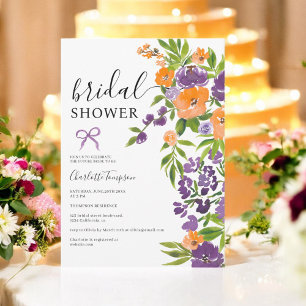 Spring Boho Purple Orange Floral bridal shower Invitation