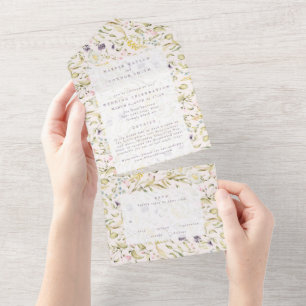 Spring Boho Wildflower Pampas Wedding All In One Invitation