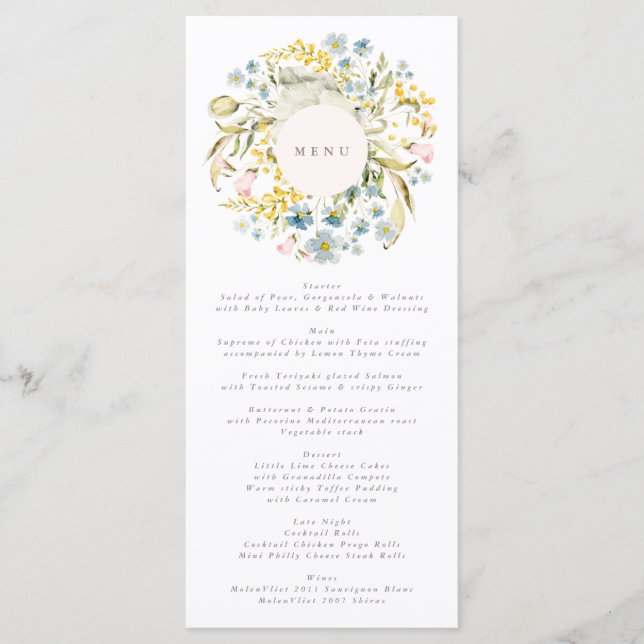 Spring Boho Wildflower Pampas Wedding Menu (Front)