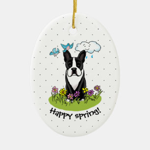 Spring Boston Terrier (black) Cute dog Ceramic Tree Decoration