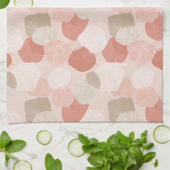 Spring Botanical Blush Sage Leaves Kitchen Towels (Folded)