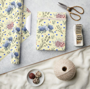 Spring Botanical Flower Pattern Cream Wrapping Paper