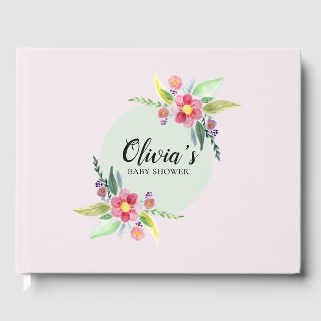 Spring Botanical Flowers and Name Baby Shower Guest Book (Front)