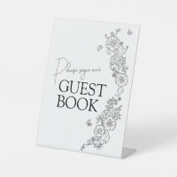 Spring botanical line art mono guest book 