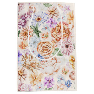 Spring Botanical Peachy Pink Flowers Medium Gift Bag