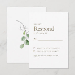 Spring Botanical White Gold Text Wedding RSVP Card