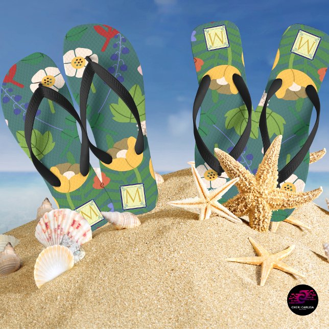 Spring Botanicals Monogram Jandals (Beach days just upgraded with bold floral vibes 🌺)
