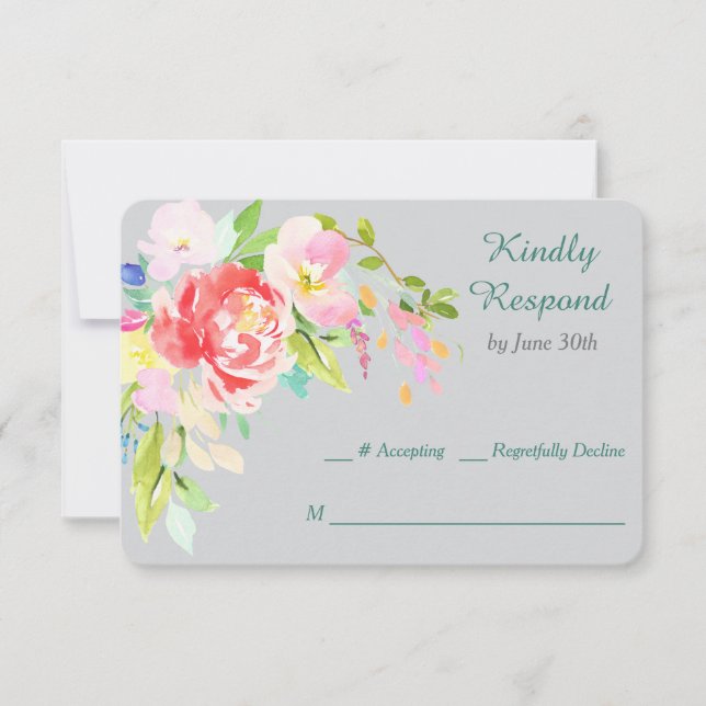 Spring Bouquet Border Wedding RSVP Card (Front)
