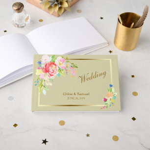 Spring Bouquet Gold Frame Wedding Guest Book