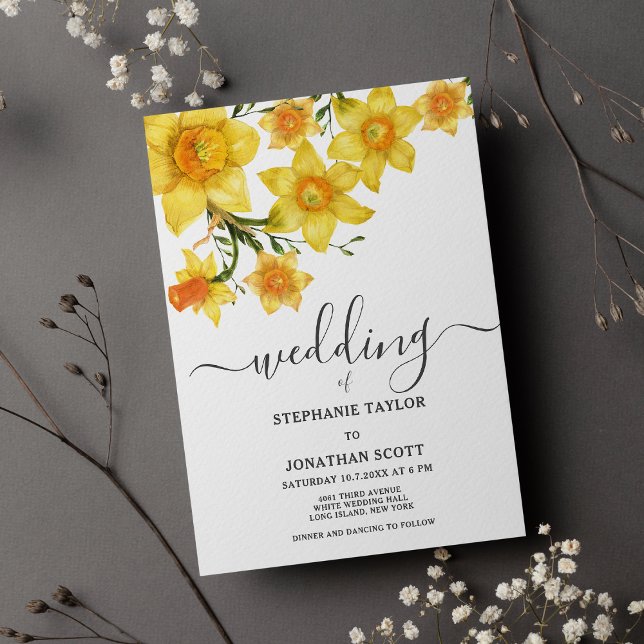 Spring bouquet golden daffodils flowers wedding invitation (Spring bouquet golden daffodils flowers wedding)