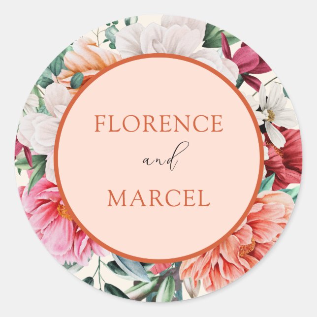 Spring Bouquet in Peach and Ivory Wedding Sticker (Front)