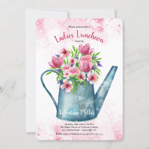 Spring Bouquet in Watering Can Luncheon Invitation