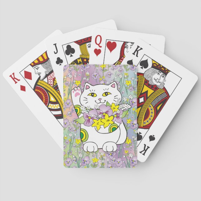 Spring Bouquet Maneki Neko (Lucky Cat) Playing Cards (Back)