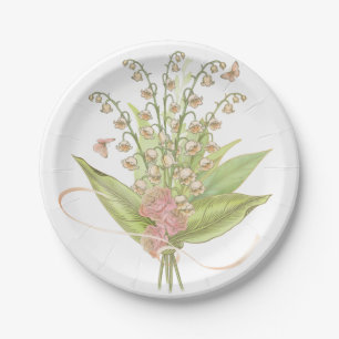 Spring Bouquet of Lily of the Valley and Roses Paper Plate