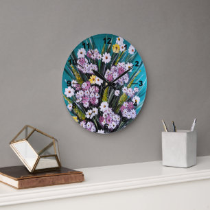 Spring Bouquet Painting by Alfred Fox Large Clock