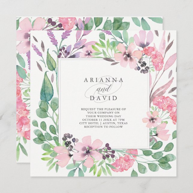 Spring Bouquet | Watercolor Floral Wedding Square Invitation (Front/Back)
