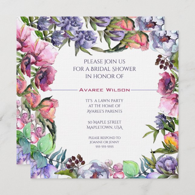Spring Bouquet Watercolors Bridal Shower Invitation (Front/Back)