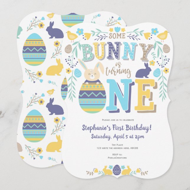 Spring, boy 1st birthday, Easter, Bunny Invitation (Front/Back)