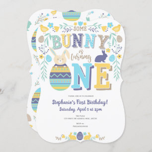 Spring, boy 1st birthday, Easter, Bunny Invitation