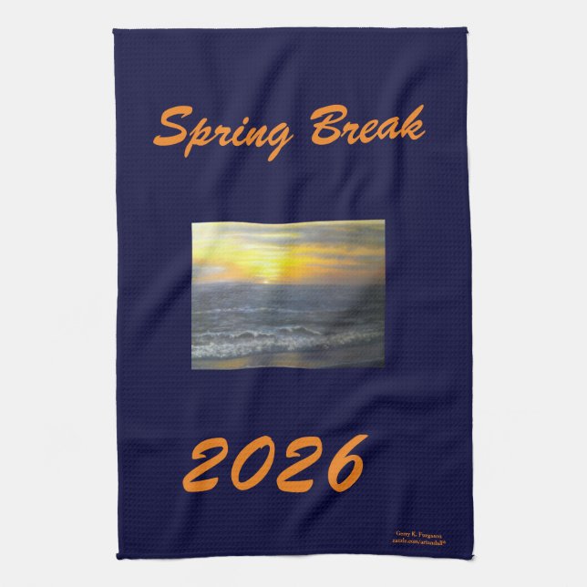 "SPRING BREAK 2026 OCEAN SUNSET KITCHEN TOWEL"  TEA TOWEL (Vertical)