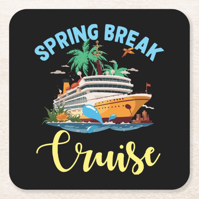 Spring Break Cruise Square Paper Coaster (Front)